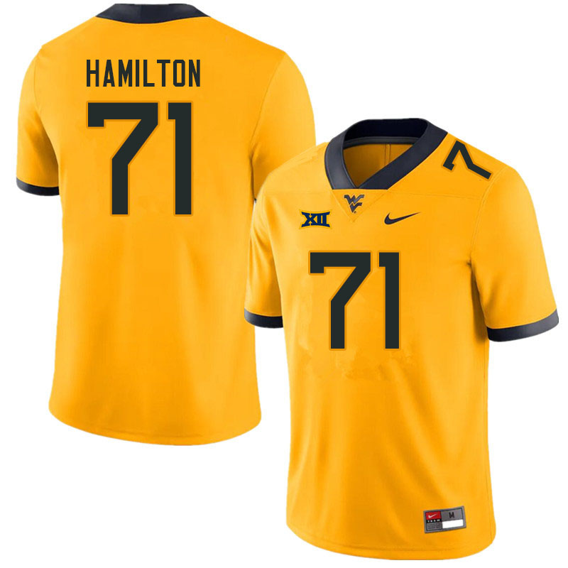 Men #71 Maurice Hamilton West Virginia Mountaineers College Football Jerseys Sale-Gold - Click Image to Close
